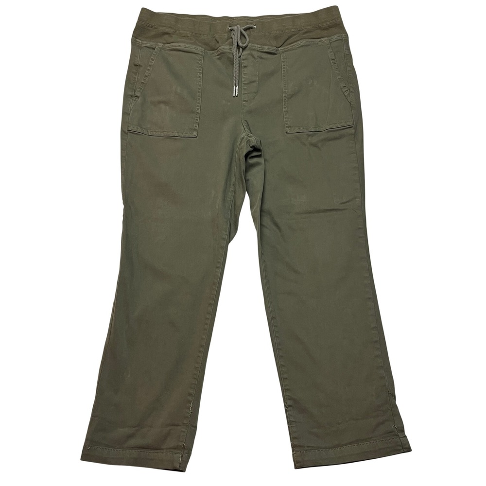 NYDJ Pants Womens 14 Green Moss Drawstring Utility Ankle Lift Tuck Stretch
